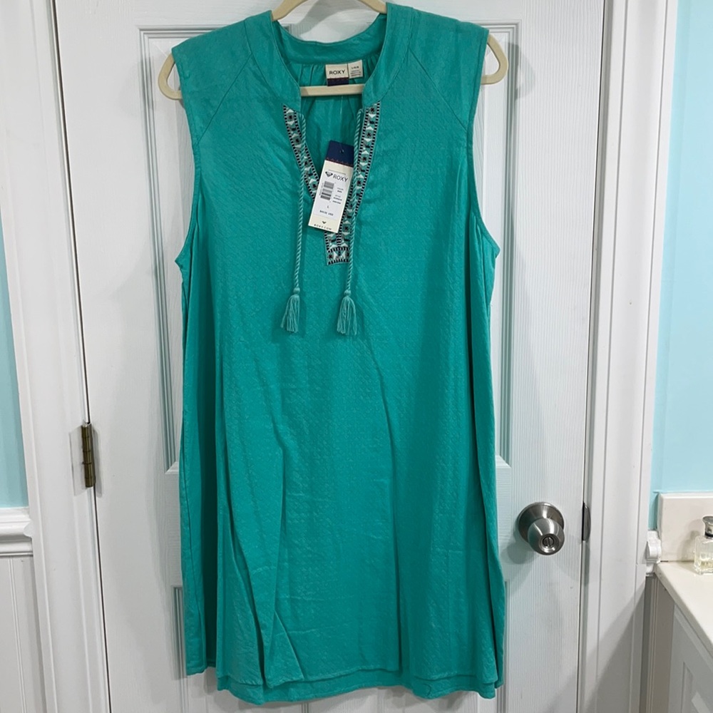 Roxy sleeveless dress in aqua size Large